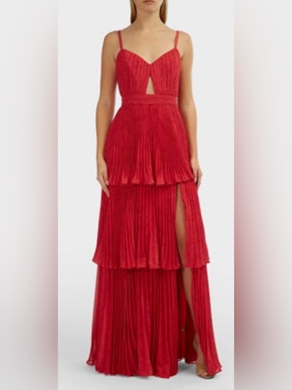 Amur Dominique Pleated Maxi Dress in Red
